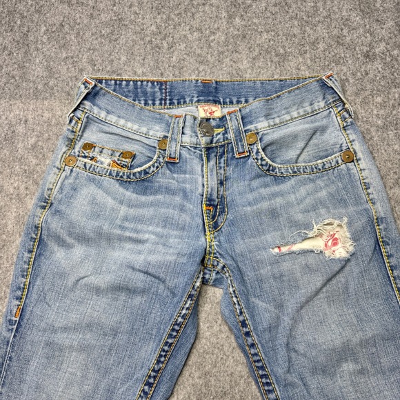 True‎ Religion Jeans Bobby Big T 31x33 Distressed Rips USA Made Denim Bootcut - Picture 3 of 15